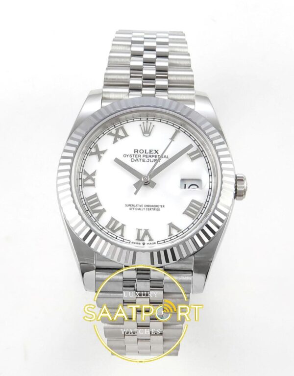 Rolex Datejust 41mm 126334 White Roman Dial Jubilee VSF V3 Eta Saat karşıdan görünüm