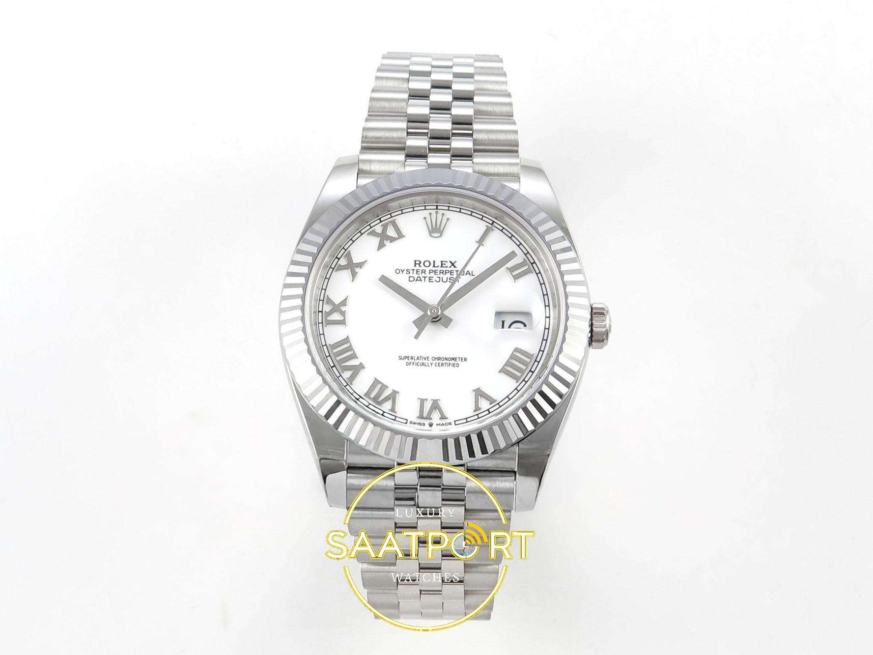 01-61 Rolex Datejust 41mm 126334 White Roman Dial Jubilee VSF V3 Eta Saat karşıdan görünüm