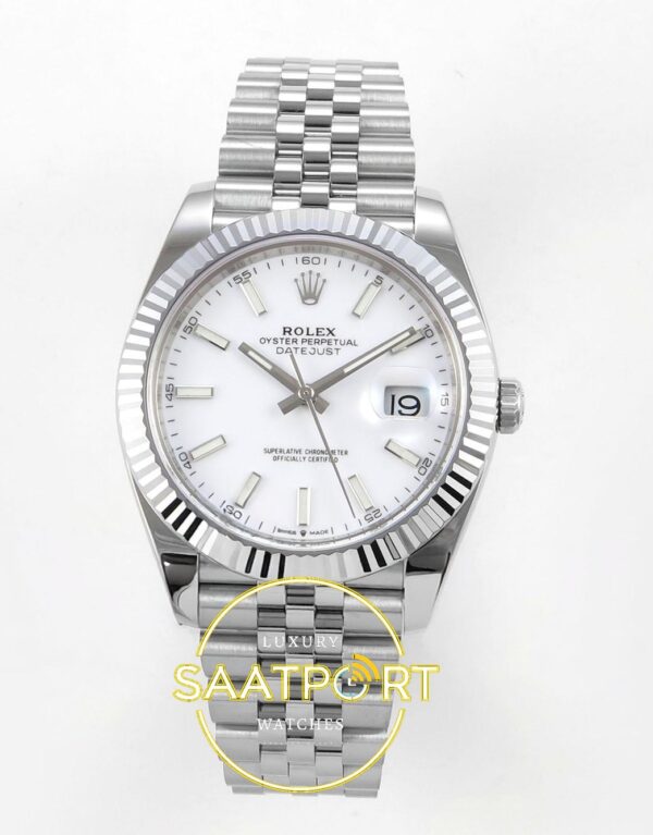 Rolex Datejust 41mm 126334 White Stick Dial Jubilee VSF V3 Eta Saat karşıdan görünüm