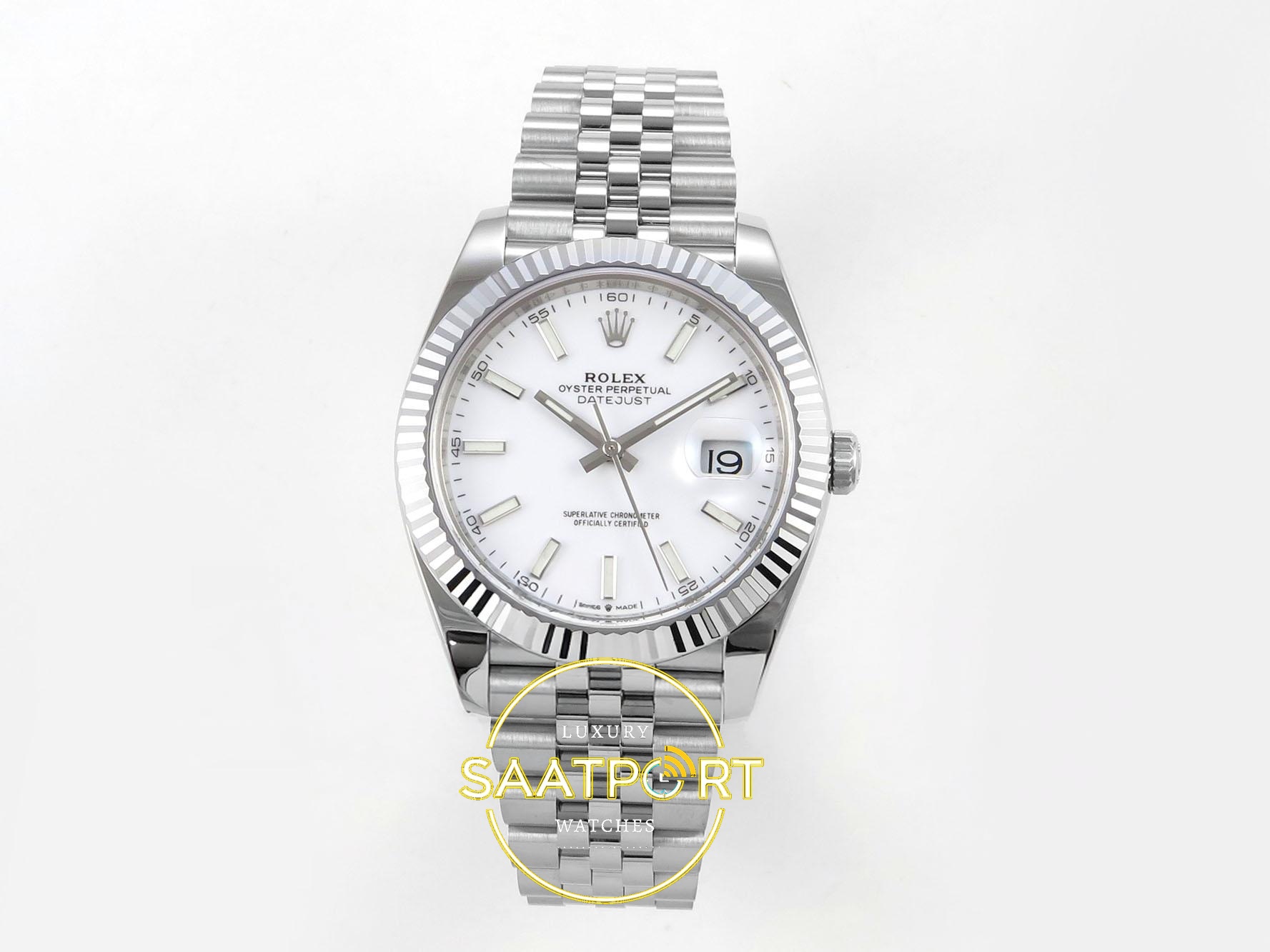 01-62 Rolex Datejust 41mm 126334 White Stick Dial Jubilee VSF V3 Eta Saat karşıdan görünüm