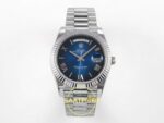 Rolex Day Date 228235 Gölgeli Mavi Roma Rakamlı Kadran 40mm Eta Saat karşıdan görünüm