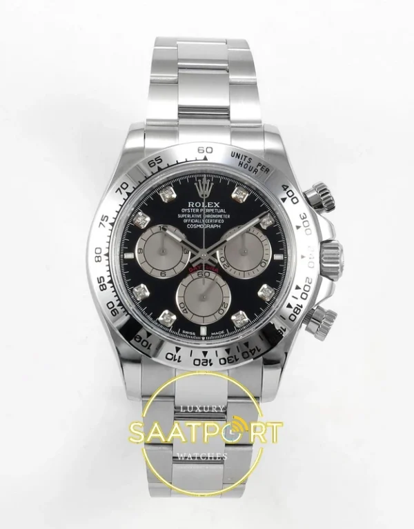 Rolex Daytona 40mm 126509 Black Silver Diamonds QF Factory Eta Saat karşıdan görünüm