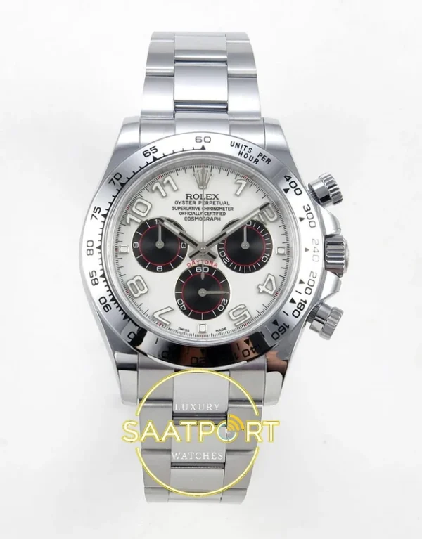 Rolex Daytona 40mm 116509 White Black Numeral QF Factory Eta Saat karşıdan görünüm