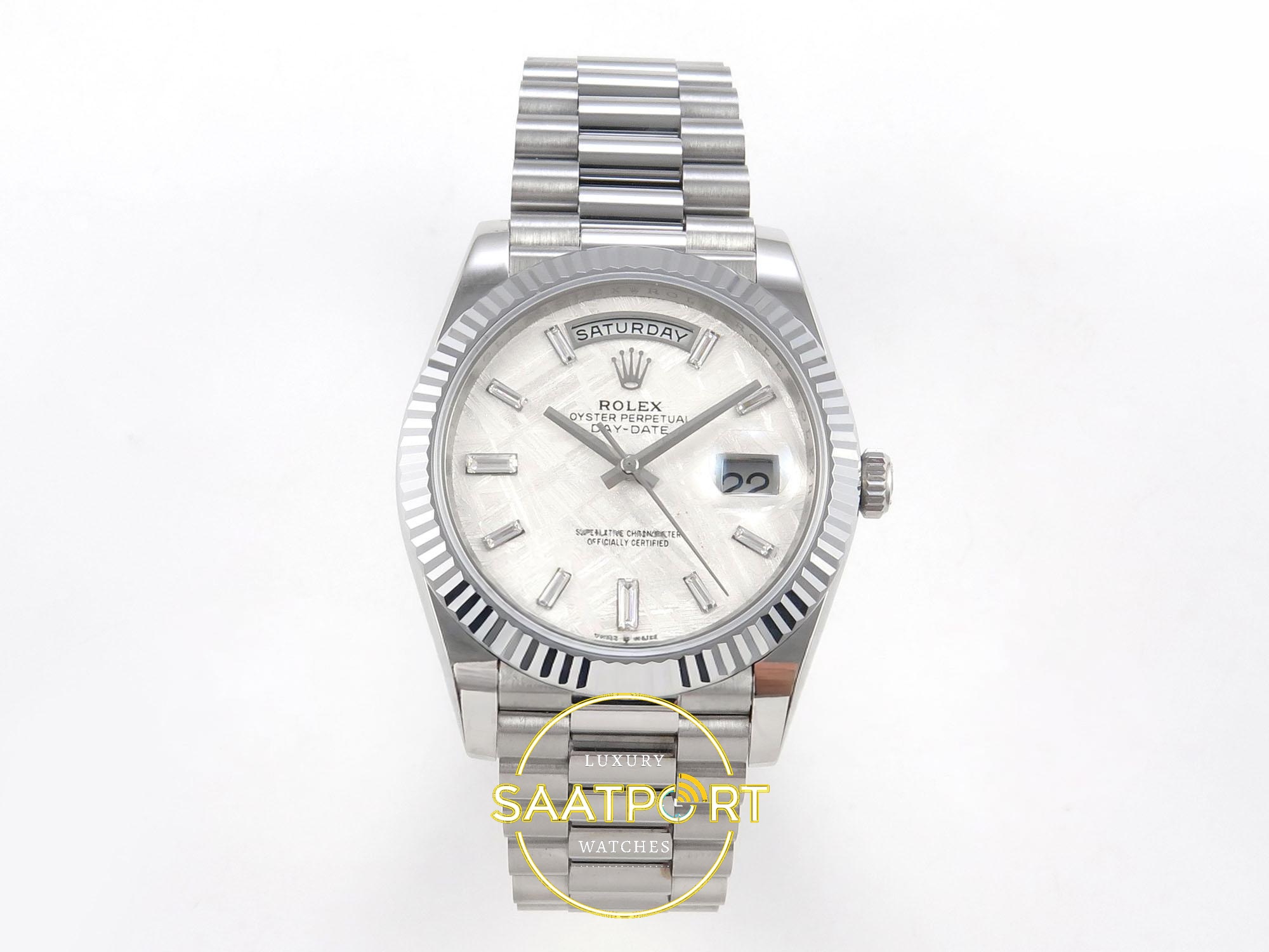 01-66 Rolex Day Date 228235 Meteorit Taşlı Kadran 40mm Eta Saat karşıdan görünüm