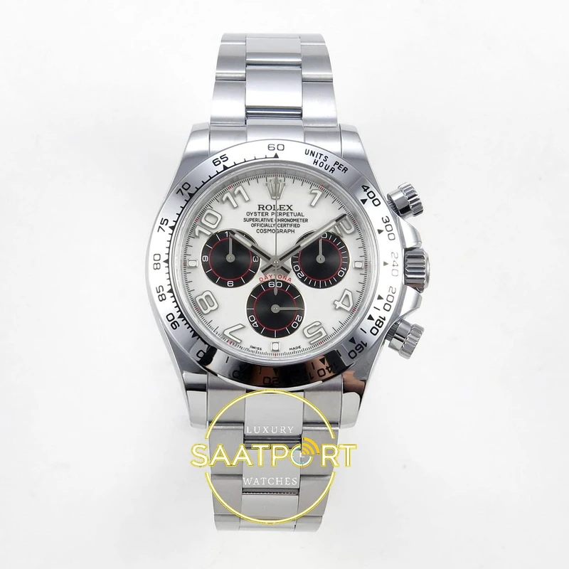 01-66 Rolex Daytona 40mm 116509 White Black Numeral QF Factory Eta Saat karşıdan görünüm