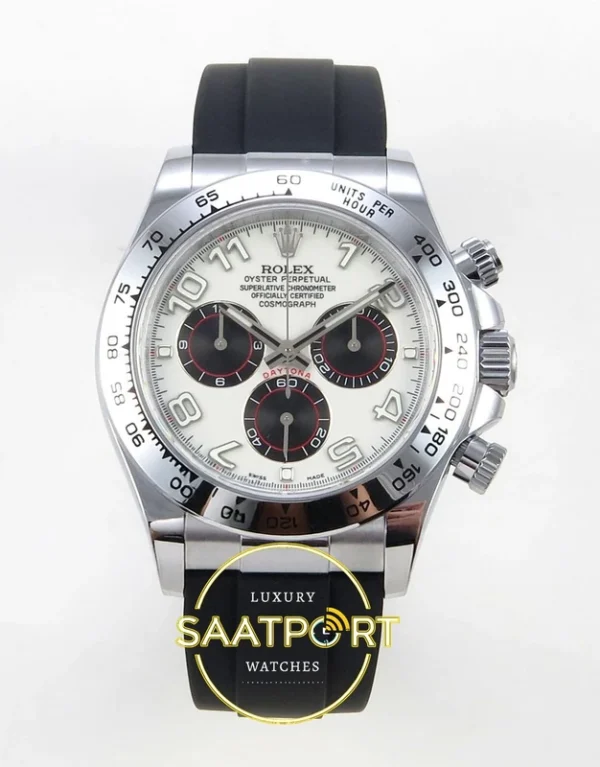 Rolex Daytona 40mm 116519 White Black Numeral QF Factory Eta Saat karşıdan görünüm