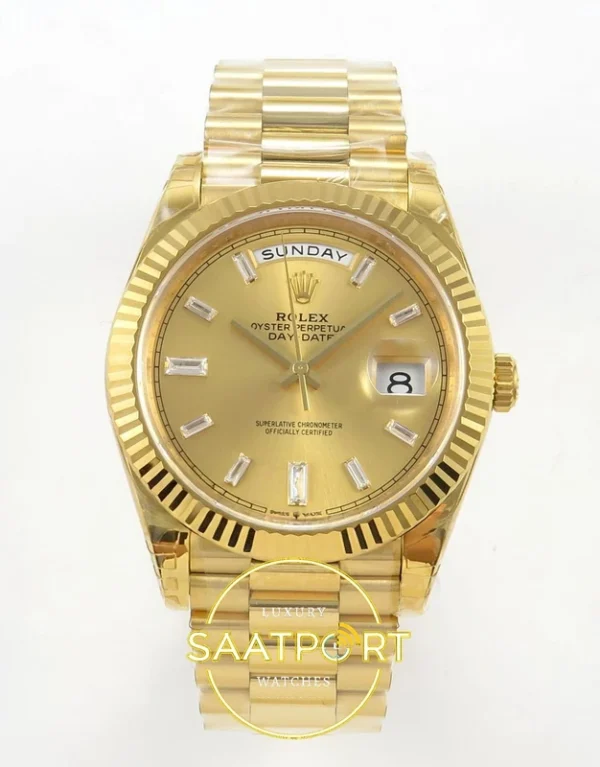 Rolex Day Date 228238 Sarı Altın Taşlı 40mm VSF V2 karşıdan görünüm