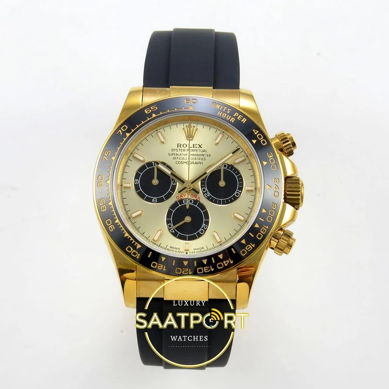 01-73 Rolex Daytona 40mm 126518 Yellow Gold Black QF Factory V3 Eta Saat karşıdan görünüm