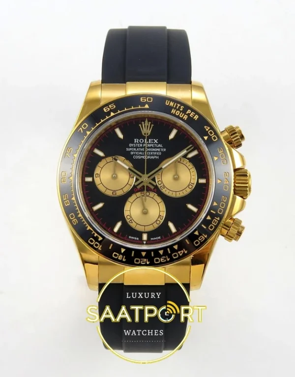 Rolex Daytona 40mm 126518 Black Yellow Gold QF Factory V2 Eta Saat karşıdan görünüm