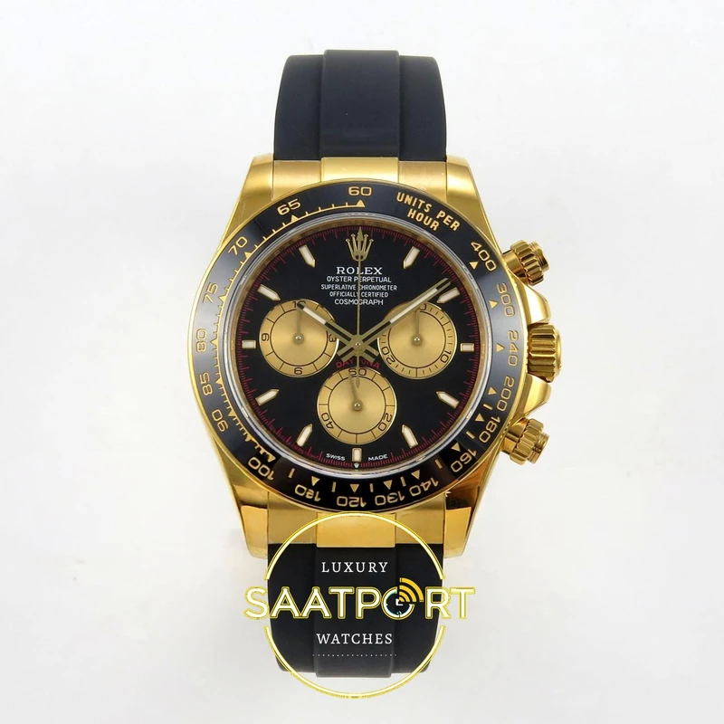 01-76 Rolex Daytona 40mm 126518 Black Yellow Gold QF Factory V2 Eta Saat karşıdan görünüm