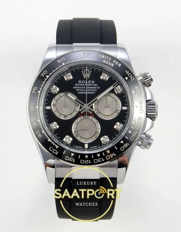 Rolex Daytona 40mm 126519 Black Silver Diamonds QF Factory V2 Eta Saat karşıdan görünüm
