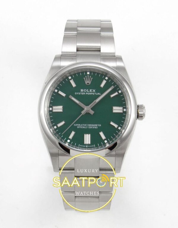 Rolex Oyster Perpetual 36 126000 Green Dial VSF Factory Super Clone ETA karşıdan görünüm