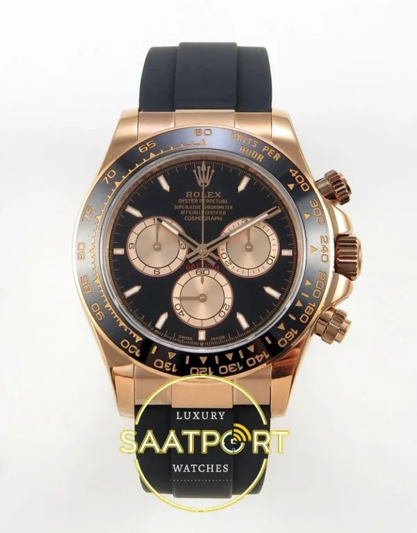 Rolex Daytona 40mm 126515 Black Rose Gold QF Factory V2 Eta Saat karşıdan görünüm