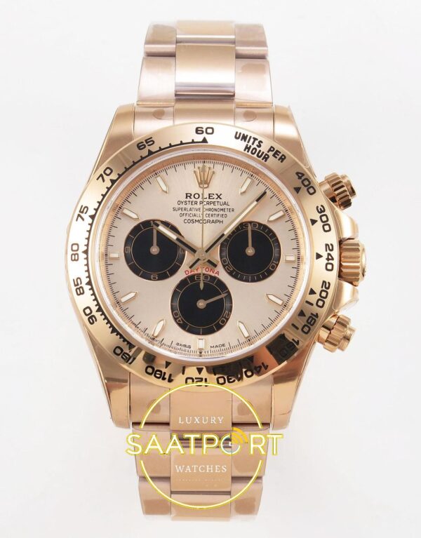Rolex Daytona 40mm 126505 Rose Gold Black Subdial Oyster VSF Factory Eta Saat karşıdan görünüm