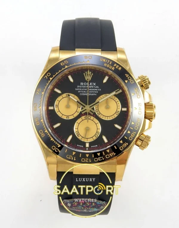 Rolex Daytona 40mm 126518 Black Yellow Gold VF Factory Eta Saat karşıdan görünüm