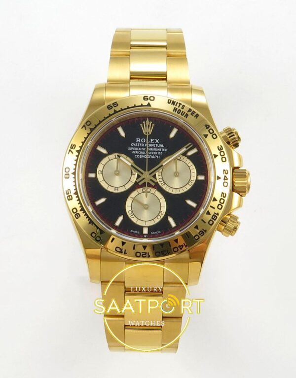Rolex Daytona 40mm 126508 Black Yellow Gold Yellow Gold Bracelet Eta Saat karşıdan görünüm