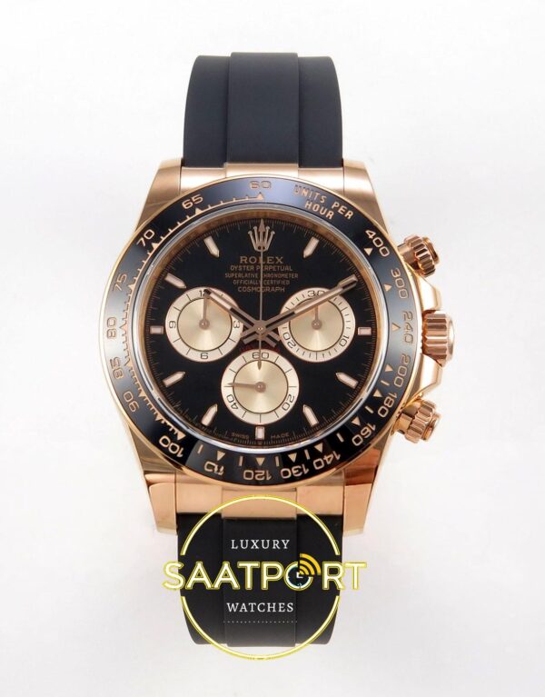 Rolex Daytona 40mm 126515 Black Rose Gold Oysterflex ERF Factory Eta Saat karşıdan görünüm