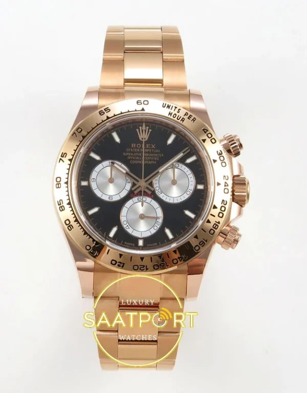 Rolex Daytona 40mm 126505 Black Silver Stick Rose Gold BTF Factory Eta Saat karşıdan görünüm