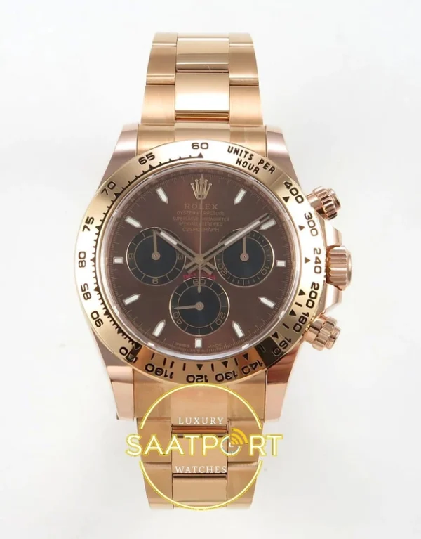 Rolex Daytona 40mm 126505 Brown Black Rose Gold BTF Factory Eta Saat karşıdan görünüm