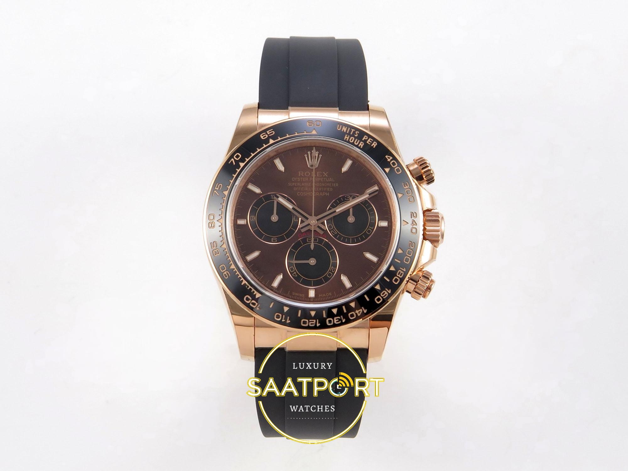 01-98 Rolex Daytona 40mm 126515 Brown Oysterflex ERF Factory Eta Saat karşıdan görünüm