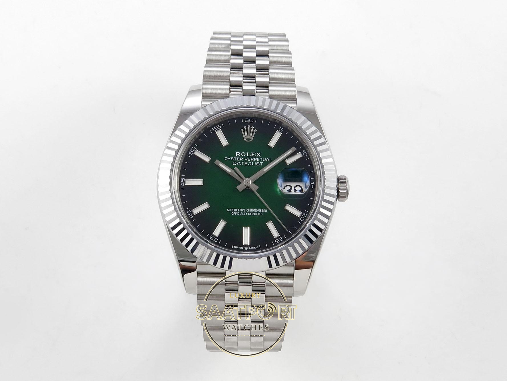 01 Rolex Datejust 41mm 126300 Ombre Green Smooth Jubilee VSF Factory Super Clone ETA karşıdan görünüm
