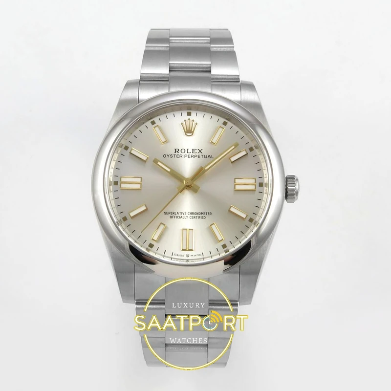01 Rolex Oyster Perpetual 41mm 124300 Silver VSF V2 Eta Saat karşıdan görünüm