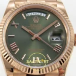 Rolex Day Date 128235 Yeşil Roma Rakamlı Kadran 36mm QF Eta Saat yan görünüm