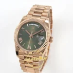 Rolex Day Date 128235 Yeşil Roma Rakamlı Kadran 36mm QF Eta Saat detay 3