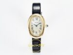 Cartier Baignoire 31mm Sarı Altın Gümüş Kadran Siyah Deri Kordon Bayan Super Clone ETA Görünüm 1 — Kadran ve Bezel Görünümü