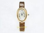 Cartier Baignoire 31mm Sarı Altın Gümüş Kadran Kahve Deri Kordon Bayan Super Clone ETA Görünüm 1 — Kadran ve Bezel Görünümü