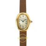 Cartier Baignoire 25mm Sarı Altın Gümüş Kadran Kahve Deri Kordon Bayan Super Clone ETA Görünüm 1 — Kadran ve Bezel Görünümü