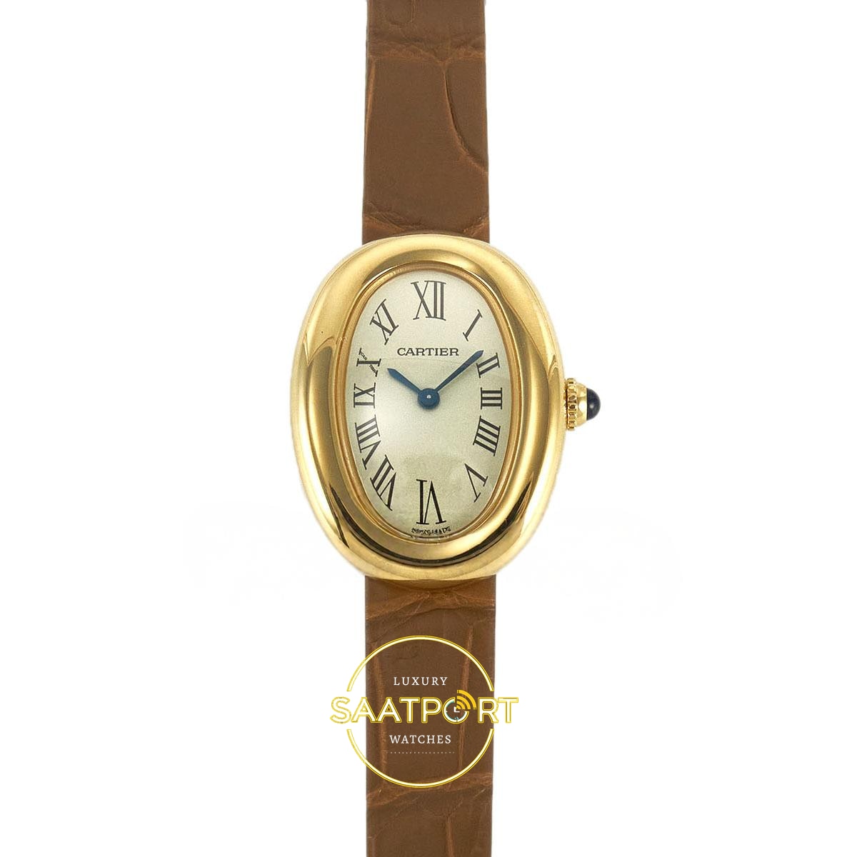Cartier Baignoire 25mm Sarı Altın Gümüş Kadran Kahve Deri Kordon Bayan Super Clone ETA - Görünüm 1 Cartier Baignoire 25mm Sarı Altın Gümüş Kadran Kahve Deri Kordon Bayan Super Clone ETA Görünüm 1