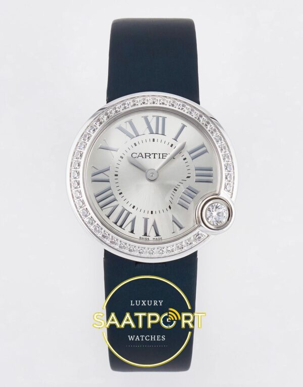Cartier Ballon Blanc 30mm Çelik Beyaz Kadran Bayan Super Clone ETA Görünüm 1