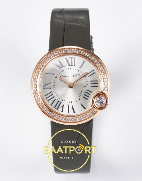 Cartier Ballon Blanc De Cartier Bayan ETA Saat 30mm Ön Cephe Kadran ve Kasa Görünümü Super Clone
