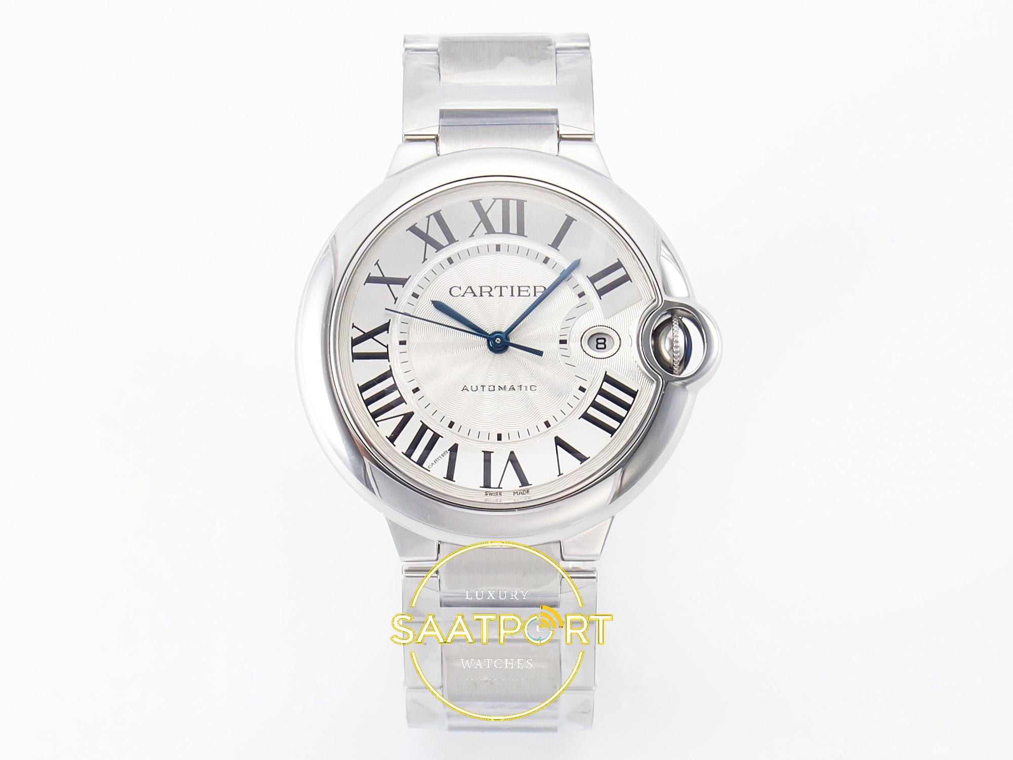 Cartier Ballon Bleu 42mm 316L Çelik Gümüş Kadran Erkek Super Clone ETA Saat - Ön Cephe Kadran ve Kasa Görünümü Cartier Ballon Bleu Erkek ETA Saat 42mm Ön Cephe Kadran ve Kasa Görünümü Super Clone