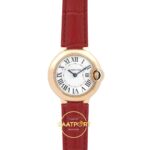 Cartier Ballon Bleu 28mm Çelik Beyaz Kadran Kırmızı Deri Kordon Bayan Super Clone ETA Görünüm 1 — Kadran ve Bezel Görünümü