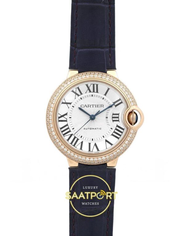 Cartier Ballon Bleu 36mm Rose Gold Taşlı Beyaz Kadran Bayan Super Clone ETA Görünüm 1