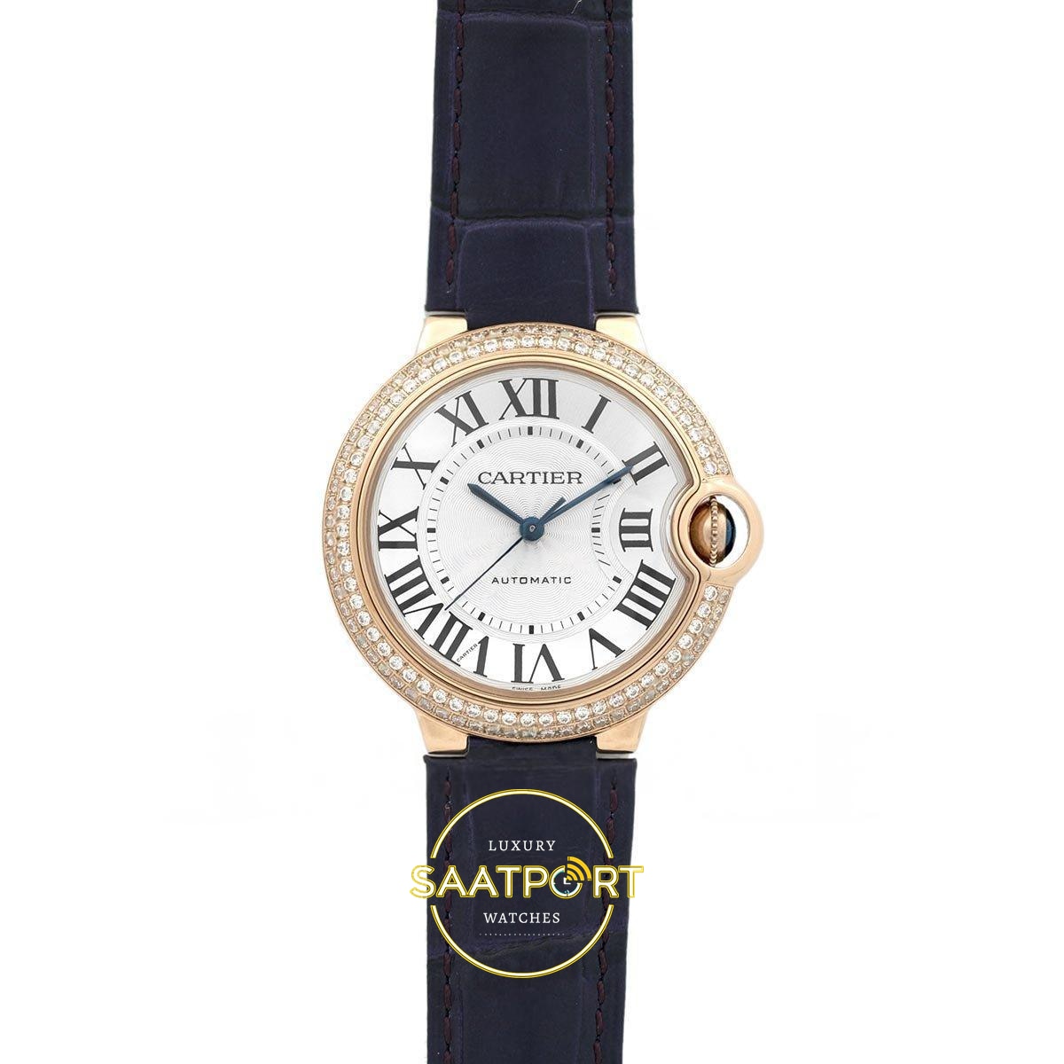 Cartier Ballon Bleu 36mm Rose Gold Taşlı Beyaz Kadran Bayan Super Clone ETA - Görünüm 1 Cartier Ballon Bleu 36mm Rose Gold Taşlı Beyaz Kadran Bayan Super Clone ETA Görünüm 1