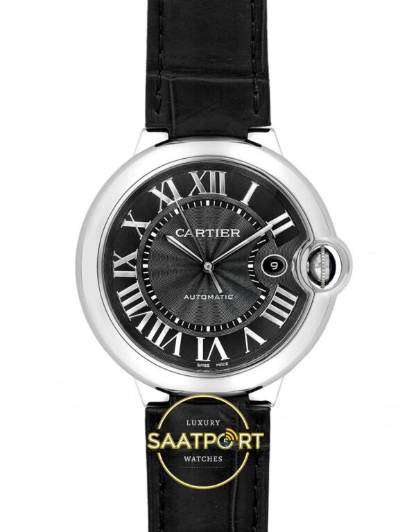 Cartier Ballon Bleu Erkek ETA Saat 42mm Ön Cephe Kadran ve Kasa Görünümü Super Clone — Kasa Profili ve Kurma Kolu