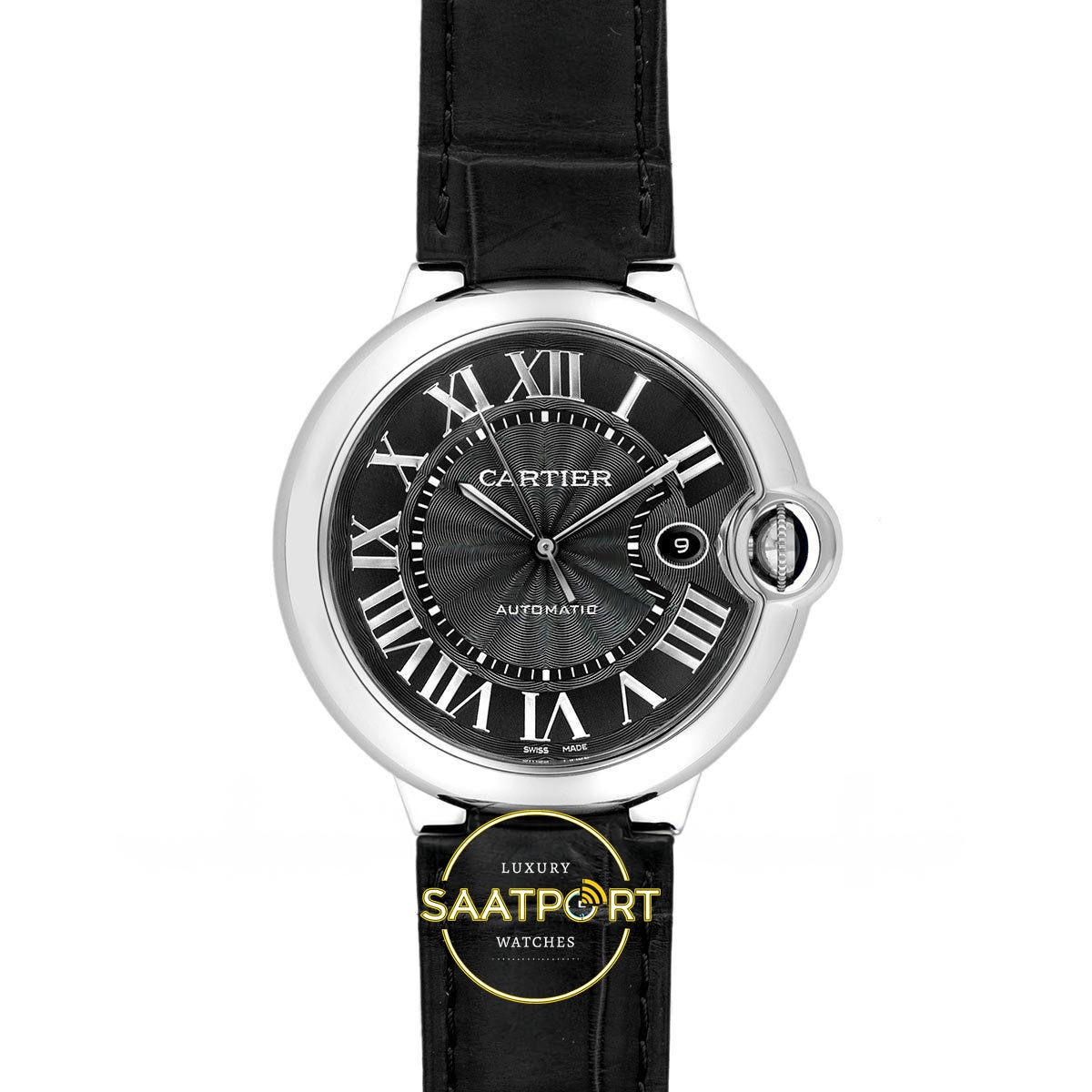 Cartier Ballon Bleu 42mm 316L Çelik Siyah Roma Erkek Super Clone ETA Saat - Ön Cephe Kadran ve Kasa Görünümü Cartier Ballon Bleu Erkek ETA Saat 42mm Ön Cephe Kadran ve Kasa Görünümü Super Clone
