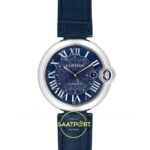 Cartier Ballon Bleu 42mm Çelik Mavi Kadran Mavi Deri Kordon Erkek Super Clone ETA Görünüm 1 — Kadran ve Bezel Görünümü