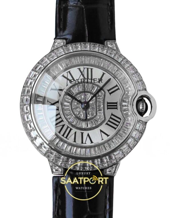 Cartier Ballon Bleu 42mm Beyaz Altın Taşlı Beyaz Kadran Erkek Super Clone ETA Görünüm 1