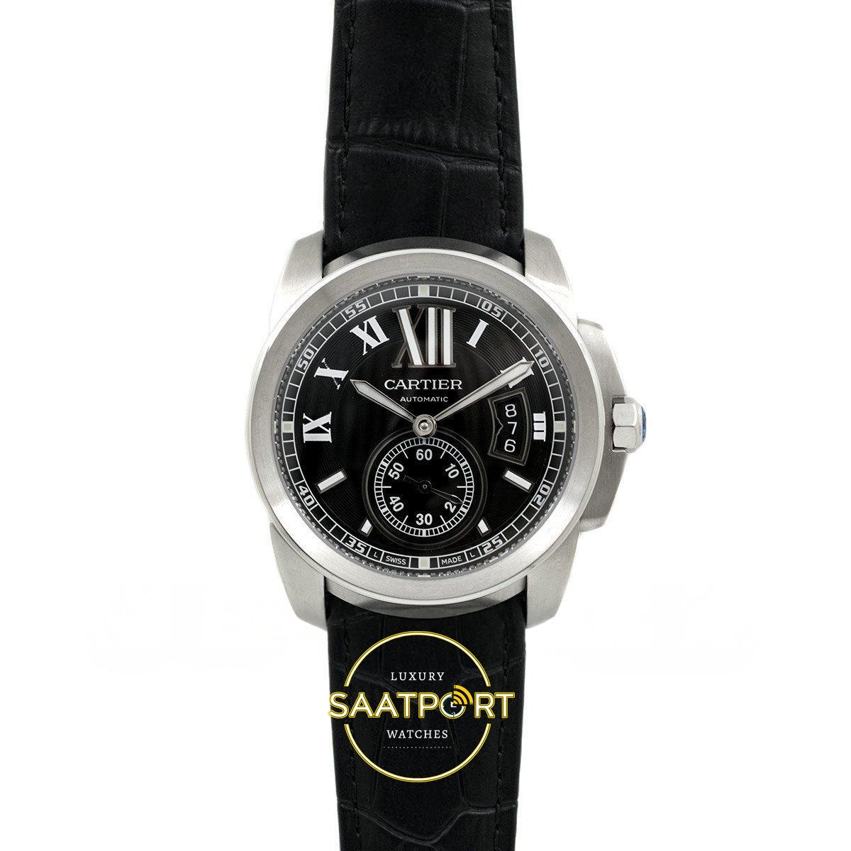 Cartier Calibre 42mm Çelik Siyah Kadran Erkek Super Clone ETA - Görünüm 1 Cartier Calibre 42mm Çelik Siyah Kadran Erkek Super Clone ETA Görünüm 1