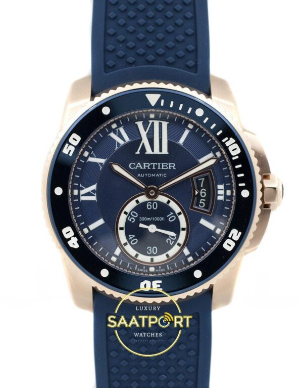 Cartier Calibre Diver 42mm Rose Gold Mavi Kadran Erkek Super Clone ETA Görünüm 1