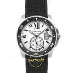 Cartier Calibre Diver 42mm Çelik Beyaz Kadran Erkek Super Clone ETA Görünüm 1 — Kadran ve Bezel Görünümü