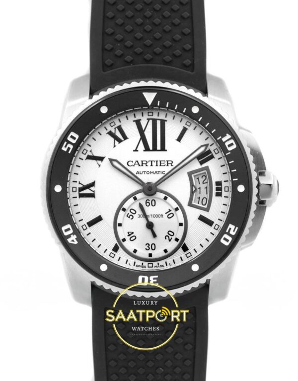 Cartier Calibre Diver 42mm Çelik Beyaz Kadran Erkek Super Clone ETA Görünüm 1