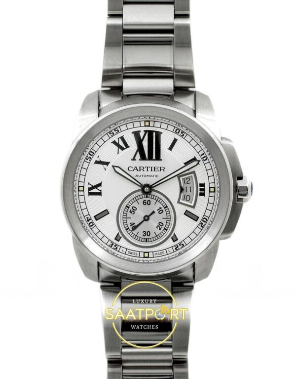 Cartier Calibre 42mm Çelik Beyaz Kadran Çelik Bilezik Erkek Super Clone ETA Görünüm 1