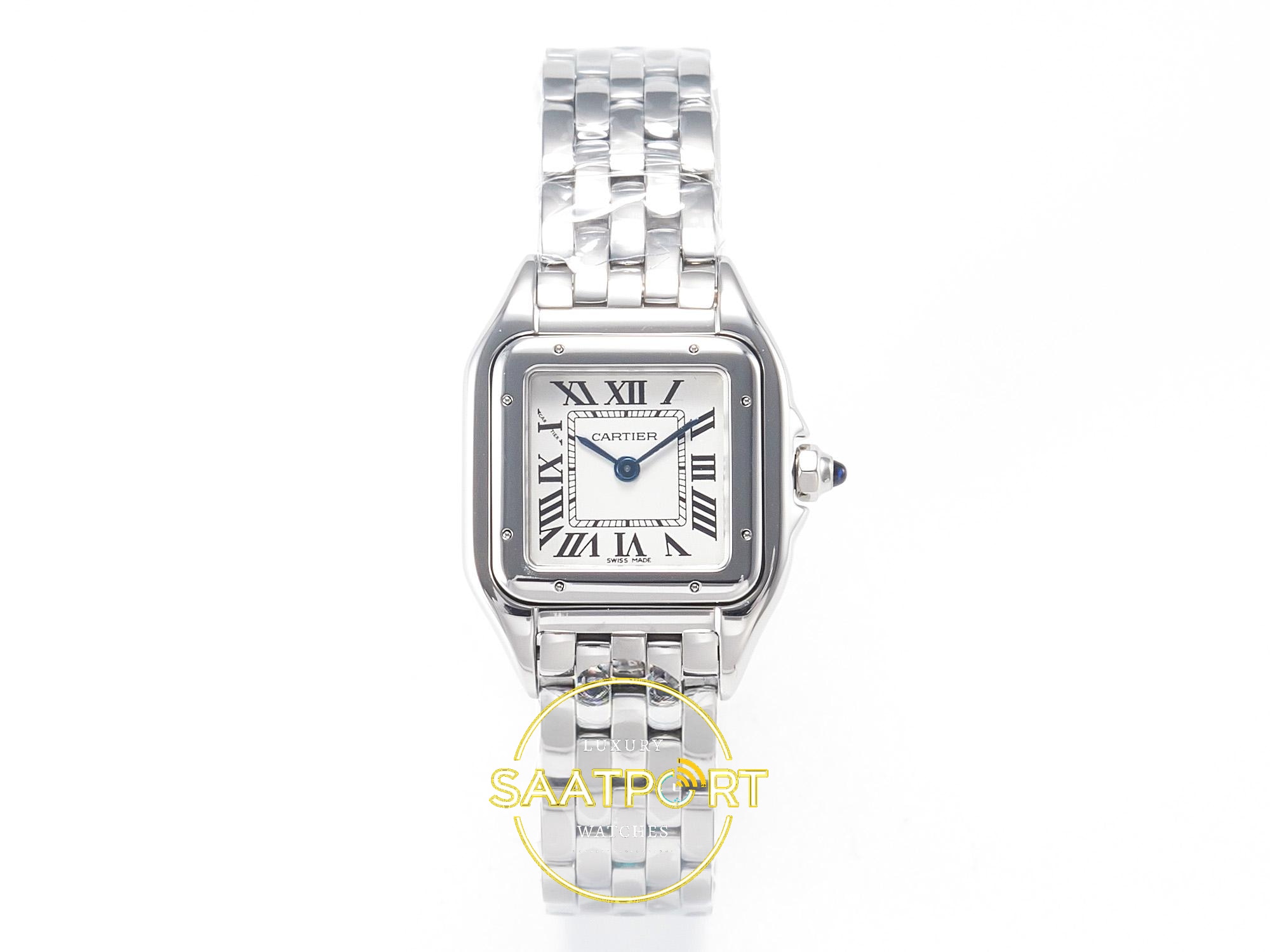 Cartier Panthere De Cartier 27mm 316L Çelik Gümüş Kadran Bayan Super Clone ETA Saat - Ön Cephe Kadran ve Kasa Görünümü Cartier Panthere De Cartier Bayan ETA Saat 27mm Ön Cephe Kadran ve Kasa Görünümü Super Clone