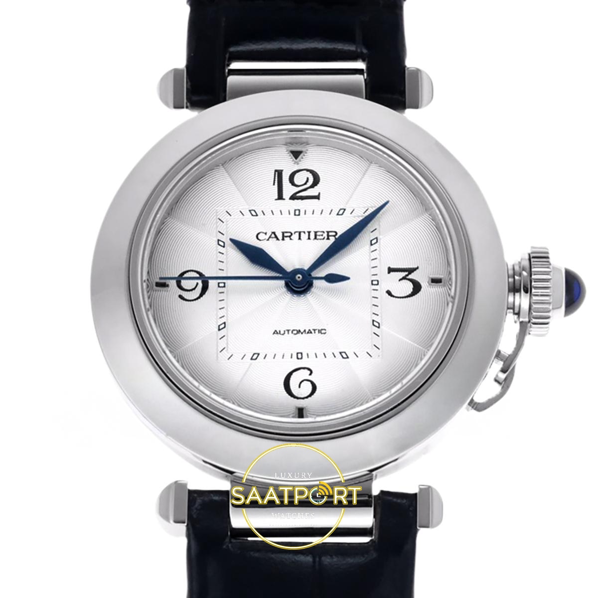 Cartier Pasha 35mm 316L Çelik Gümüş Kadran Bayan Super Clone ETA Saat - Ön Cephe Kadran ve Kasa Görünümü Cartier Pasha Bayan ETA Saat 35mm Ön Cephe Kadran ve Kasa Görünümü Super Clone
