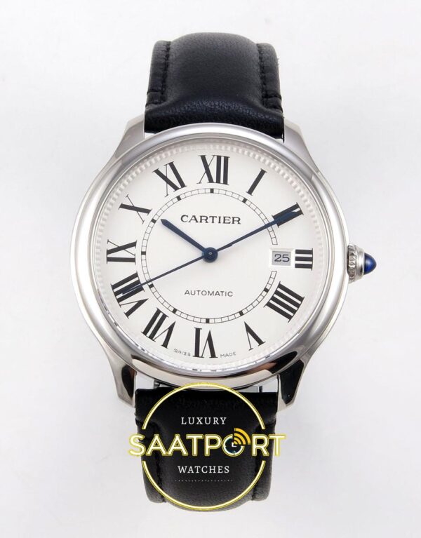 Cartier Ronde Erkek ETA Saat 40mm x 9.6mm Ön Cephe Kadran ve Kasa Görünümü Super Clone